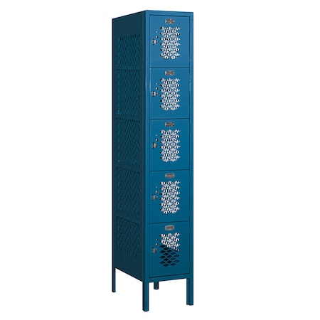 Salsbury Industries 5 Tier Box Vented Locker, 12"Wx66"Hx18"D, 5 Door, Blue, Unassembled 75158BL-U